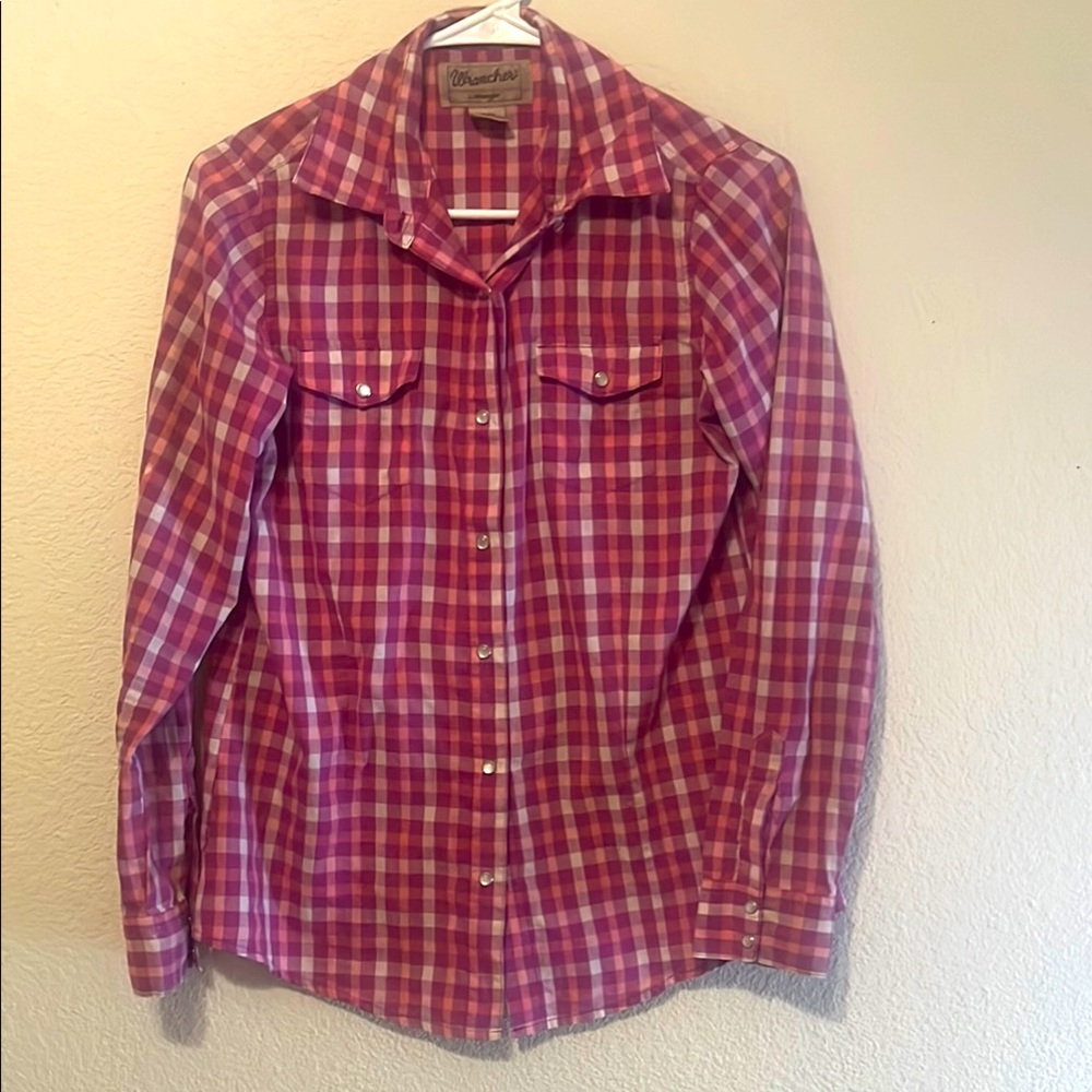 Wrancher by Wrangler Pink & purple gingham pearl snap